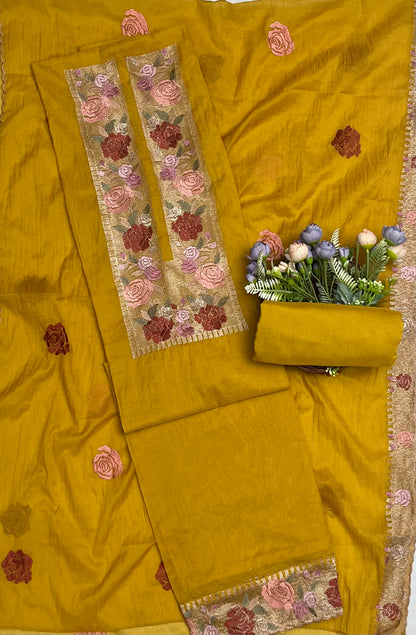 425A Mul Cotton Yellow Suit Fabric/ CKC Mul Cotton