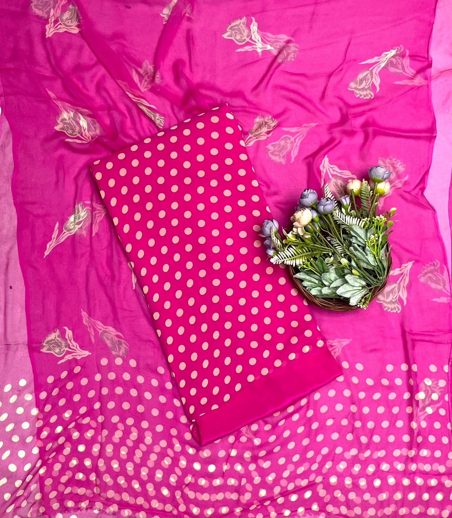 257A Georgette Polka Dot Magenta Suit Fabric / CKC Polka Story