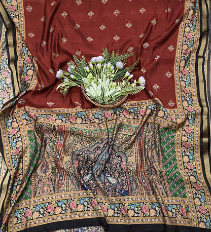 382B Mahashwari Black With Maroon Suit Fabric / CKC Maheshwari Suits