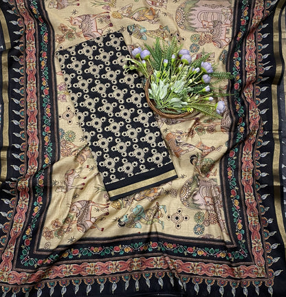 384B Mahashwari Black Suit Fabric / CKC Maheshwari Suits