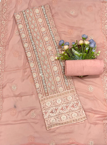 675A Lakhnavi Georgette Dusty Pink Suit Fabric / CKC Lakhnavi Suits