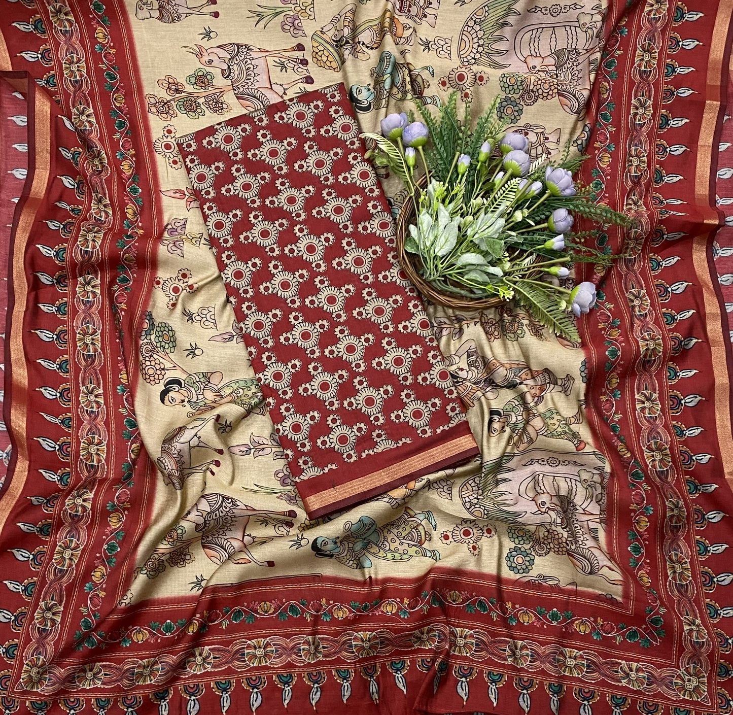 385B Mahashwari Maroon Suit Fabric / CKC Maheshwari Suits