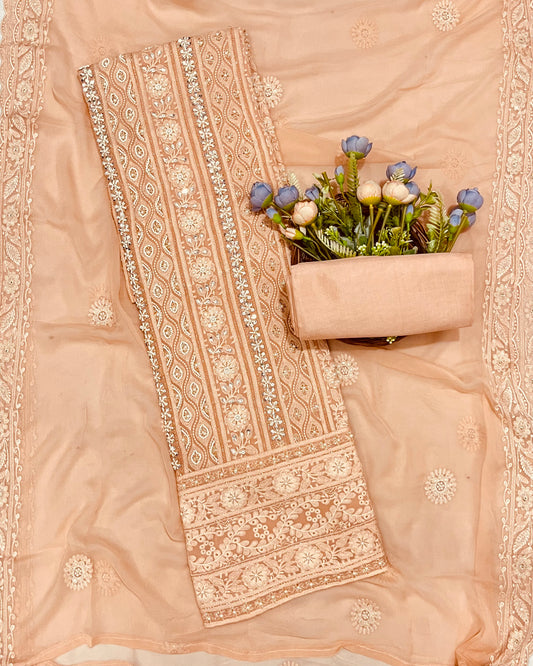 192A Lakhnavi Georgette Dusty Peach Suit Fabric / CKC Lakhnavi Suits