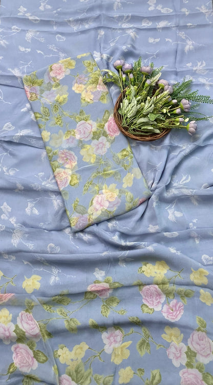390B Chiffon Ice Blue Suit Fabric / CKC Chiffon Suits