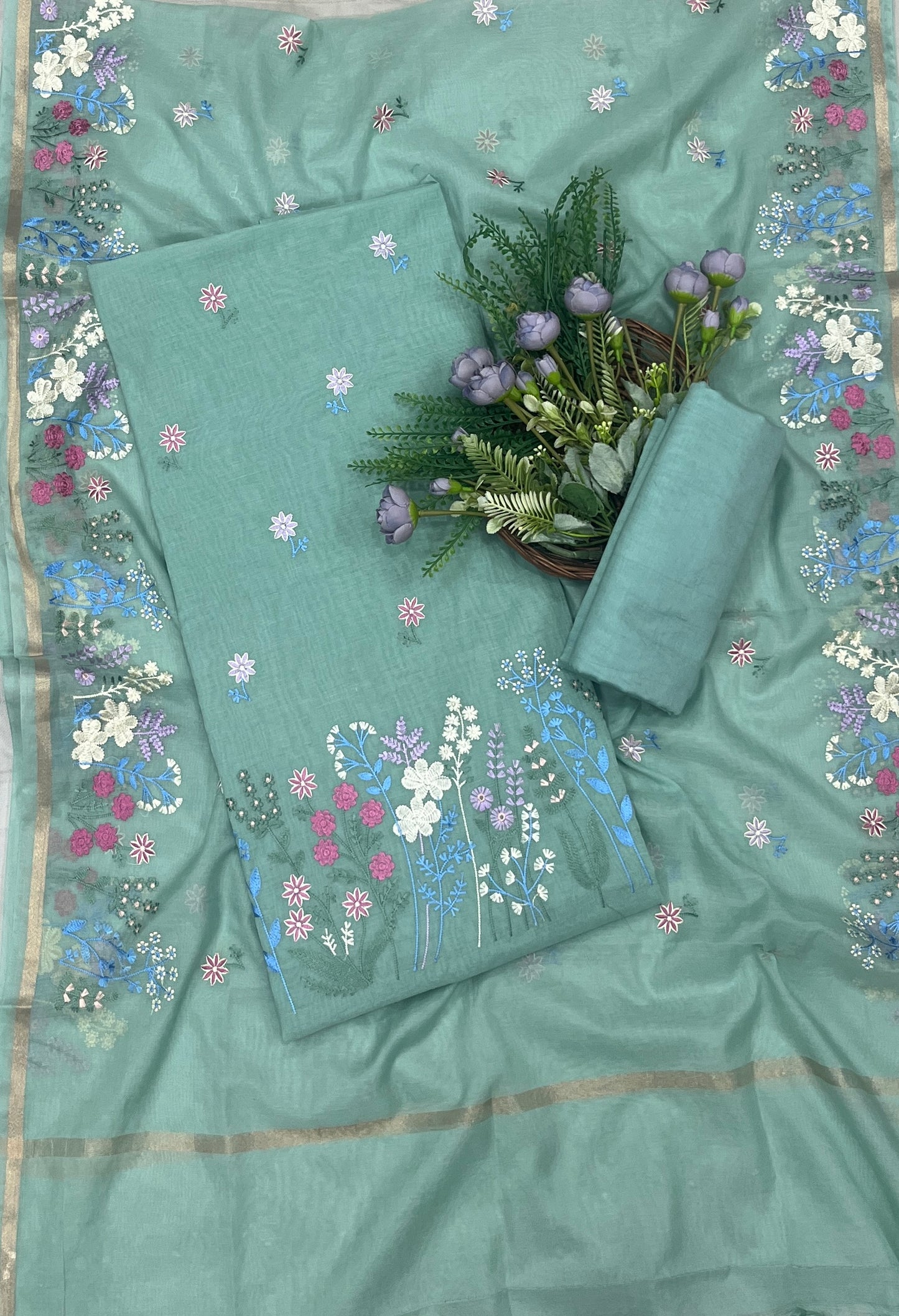 533B Mul Cotton Sea Green suit Fabric / CKC Mul Cotton