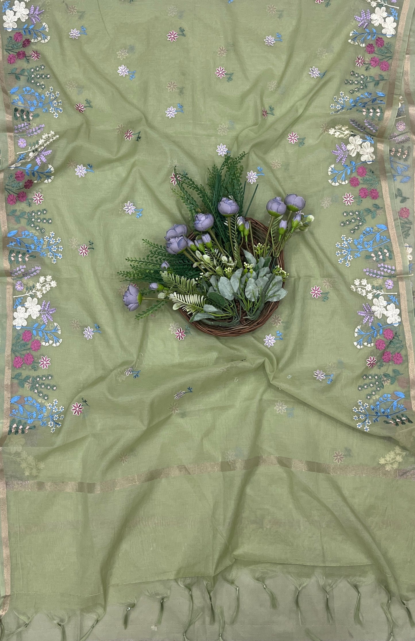 536B Mul Cotton Sage Green suit Fabric / CKC Mul Cotton