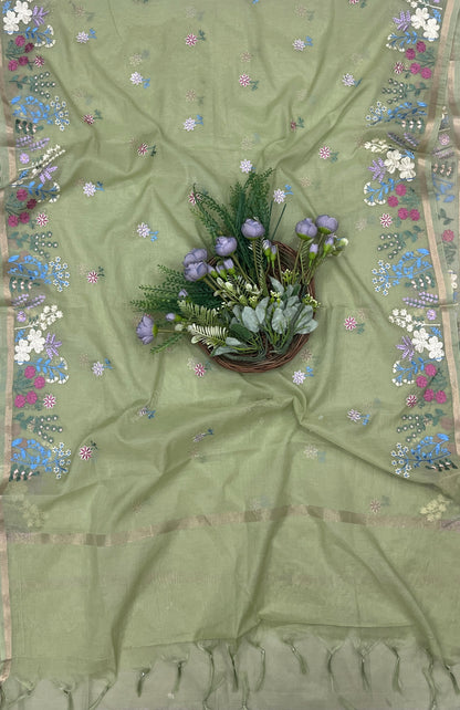 536B Mul Cotton Sage Green suit Fabric / CKC Mul Cotton