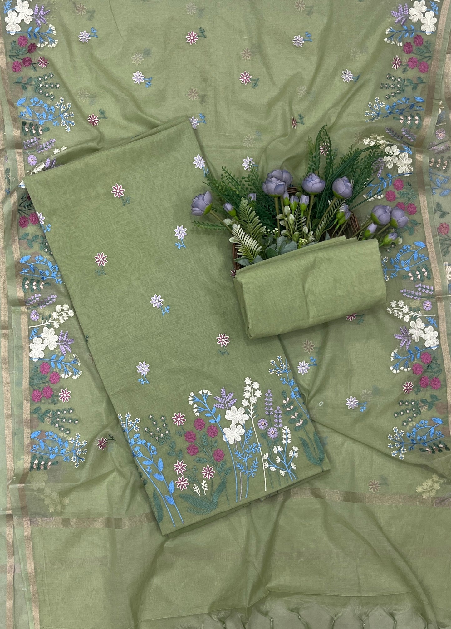 536B Mul Cotton Sage Green suit Fabric / CKC Mul Cotton