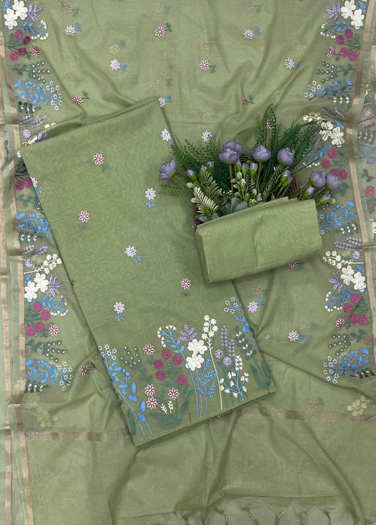 536B Mul Cotton Sage Green suit Fabric / CKC Mul Cotton