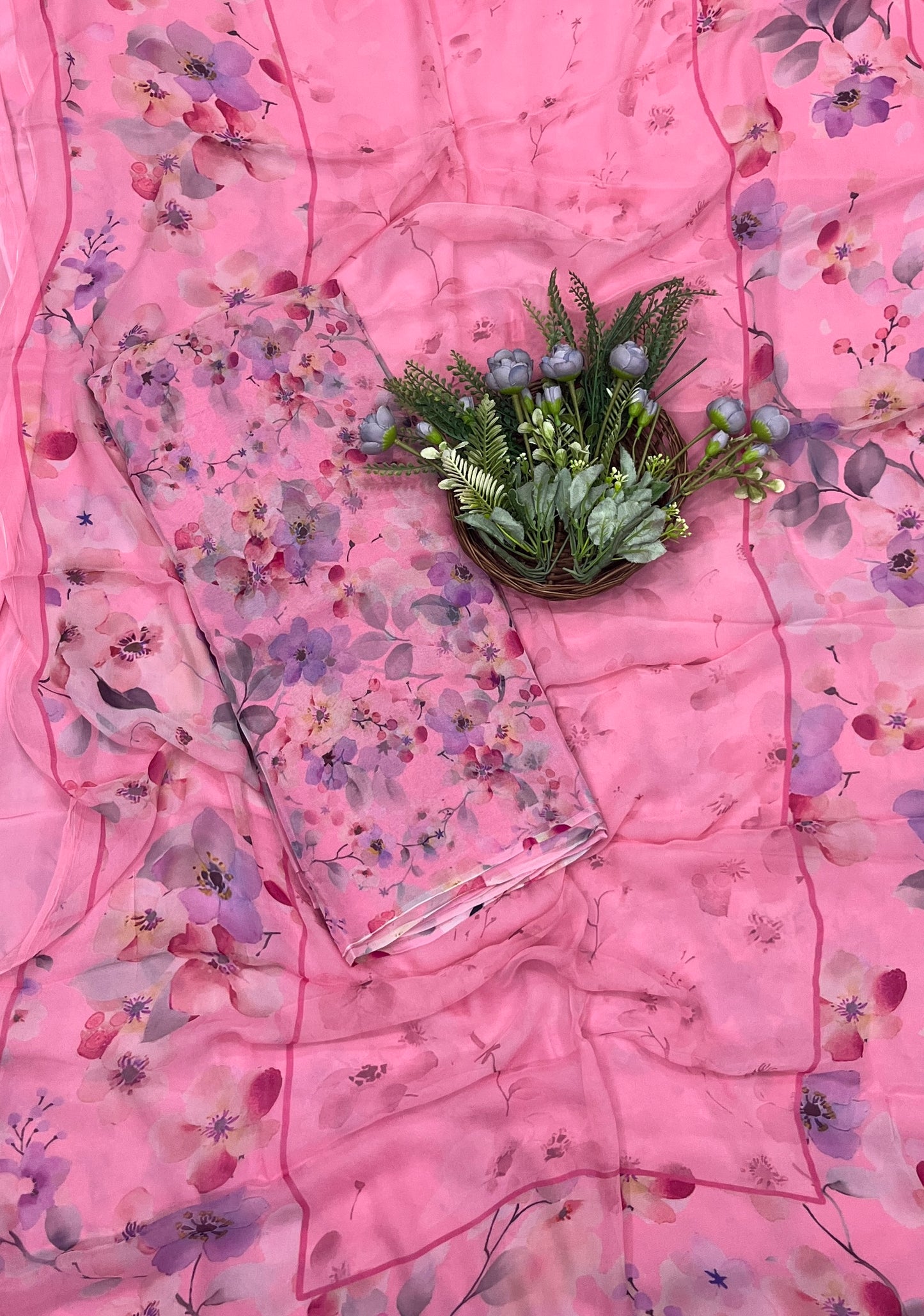 520B Pure Chiffon Pink Suit Fabric / CKC Chiffon Suits