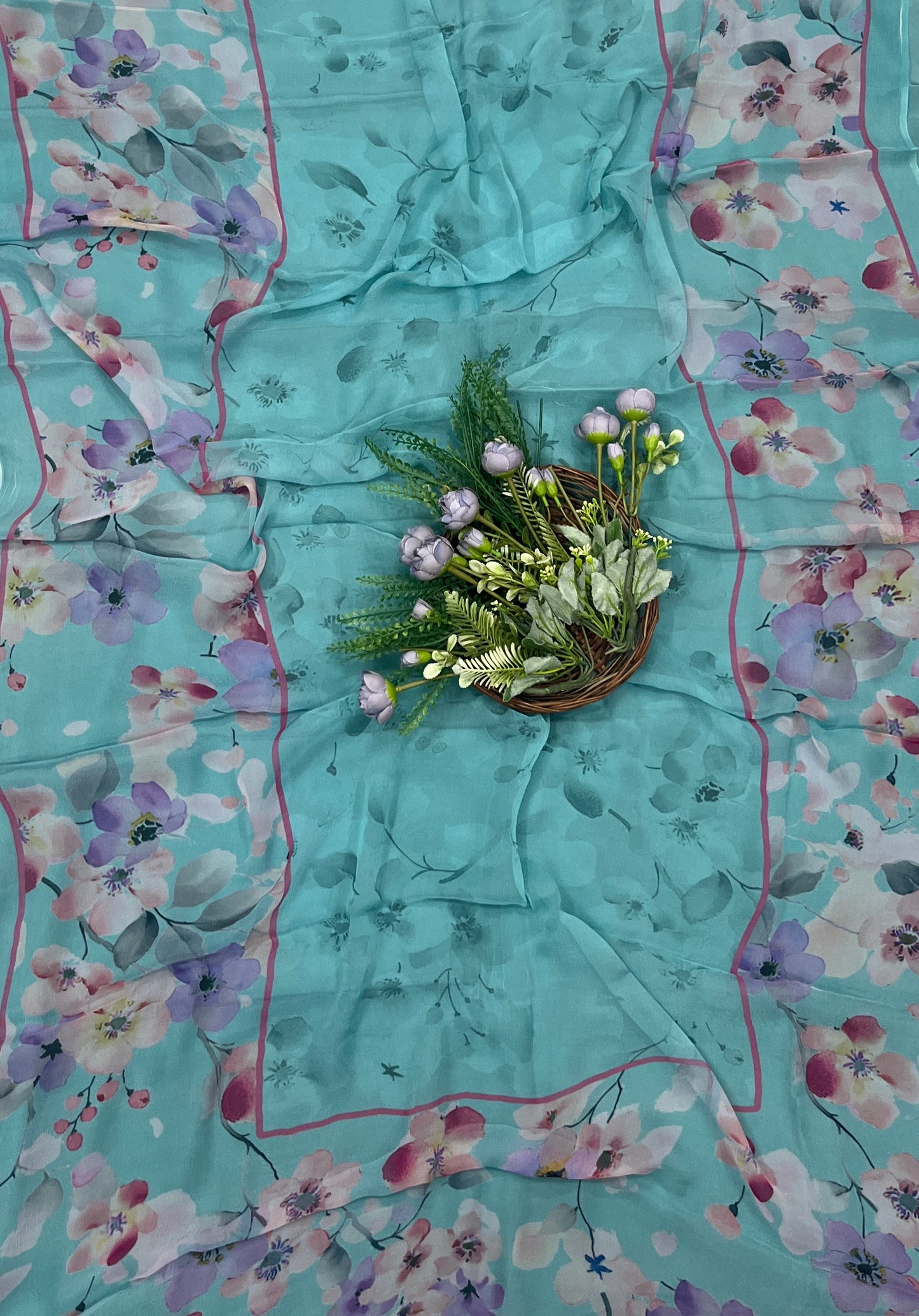 521B Pure Chiffon Sea Blue Suit Fabric / CKC Chiffon Suits