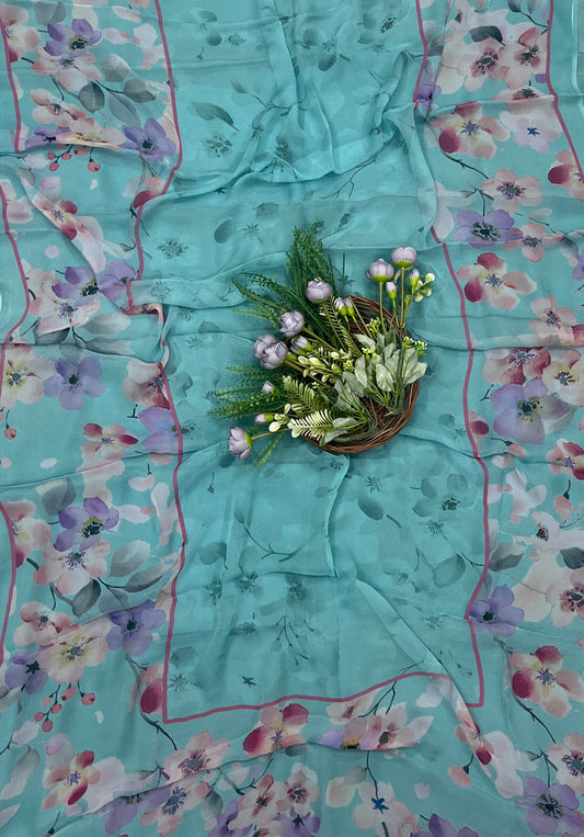 521B Pure Chiffon Sea Blue Suit Fabric / CKC Chiffon Suits