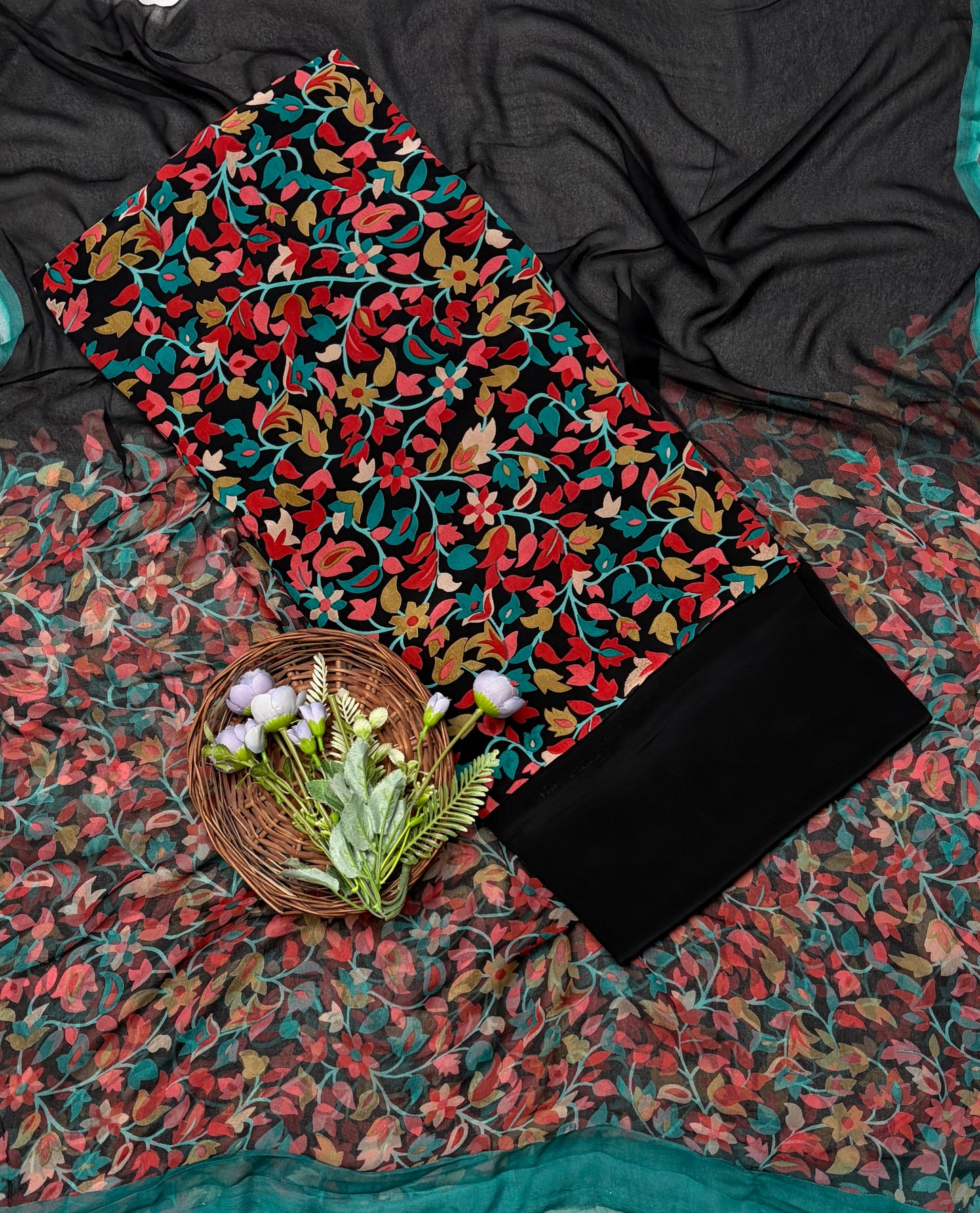 Ckc 275 Crepe Black Kani Suit Fabric / CKC Phoolon Ka Ghar