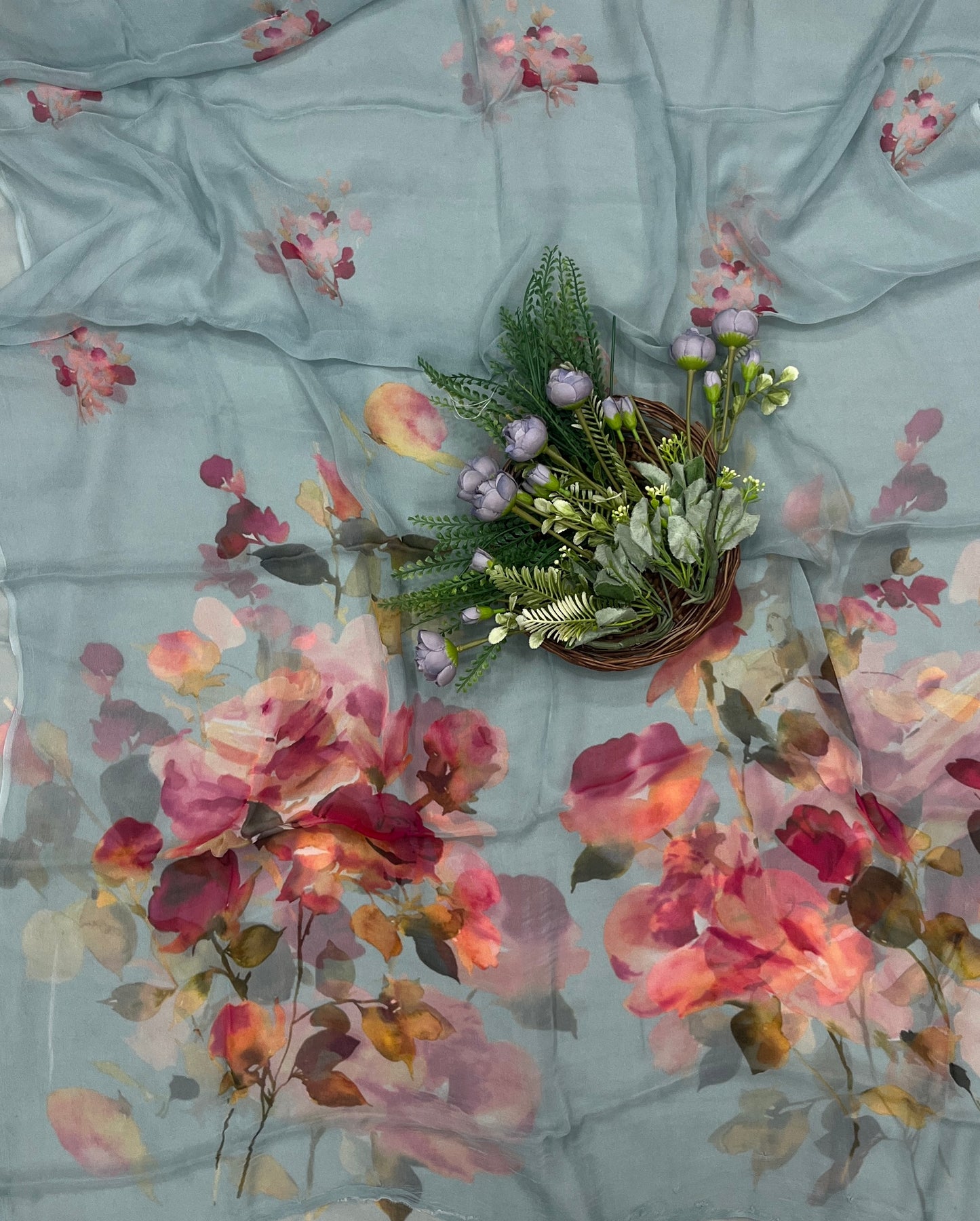525B Pure Chiffon Greyish Blue Suit Fabric / CKC Chiffon Suits