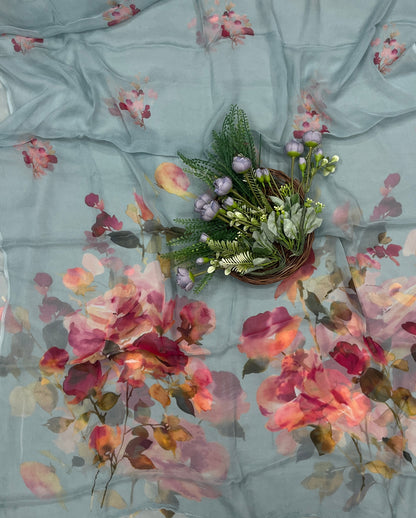525B Pure Chiffon Greyish Blue Suit Fabric / CKC Chiffon Suits