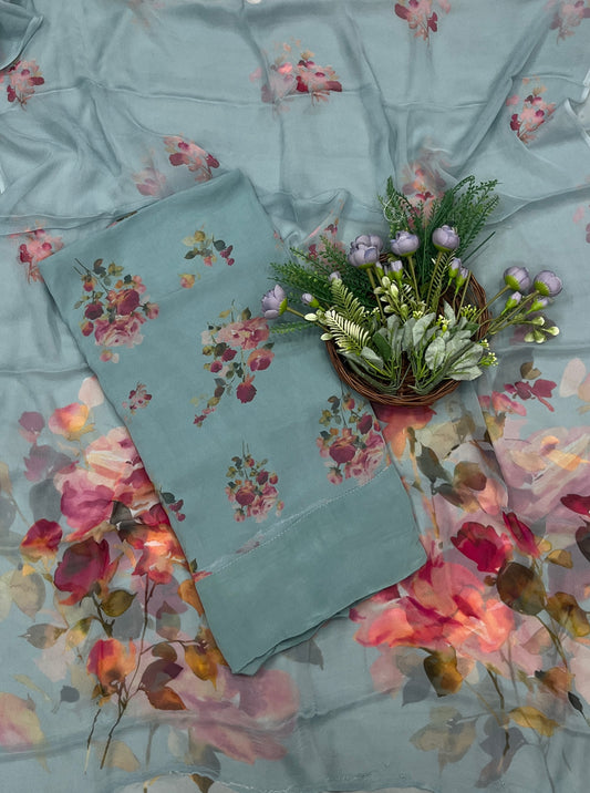 525B Pure Chiffon Greyish Blue Suit Fabric / CKC Chiffon Suits