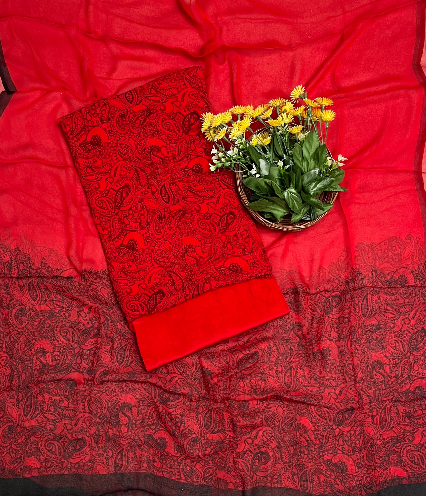 201 Georgette Red Suit Fabric / CKC Georgette Suits