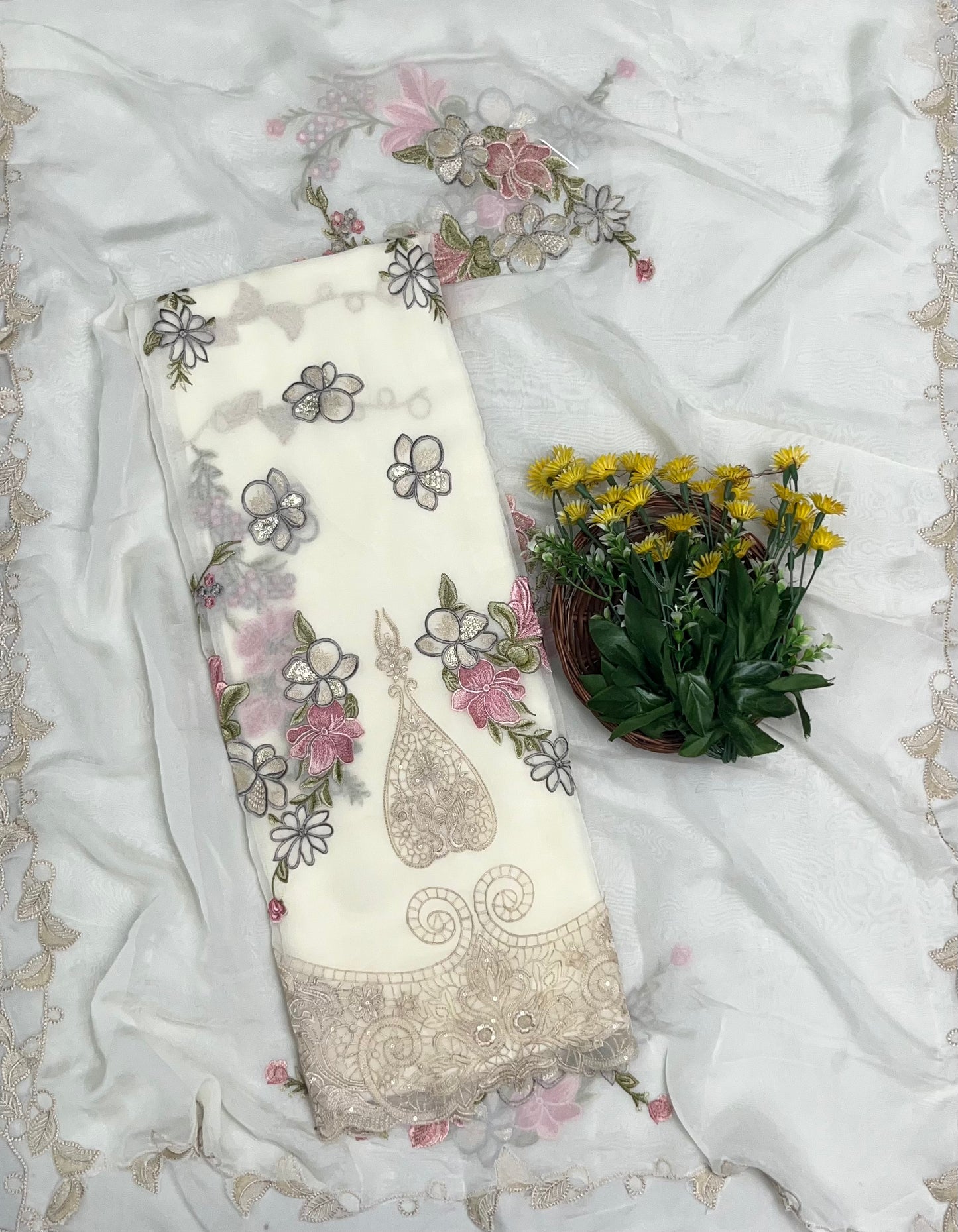 Organza Cream Suit Fabric/ CKC Partywear Collection