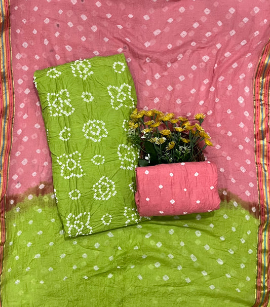 Jaipuri Green With Pink Suit Fabric / CKC Jaipuri Suits