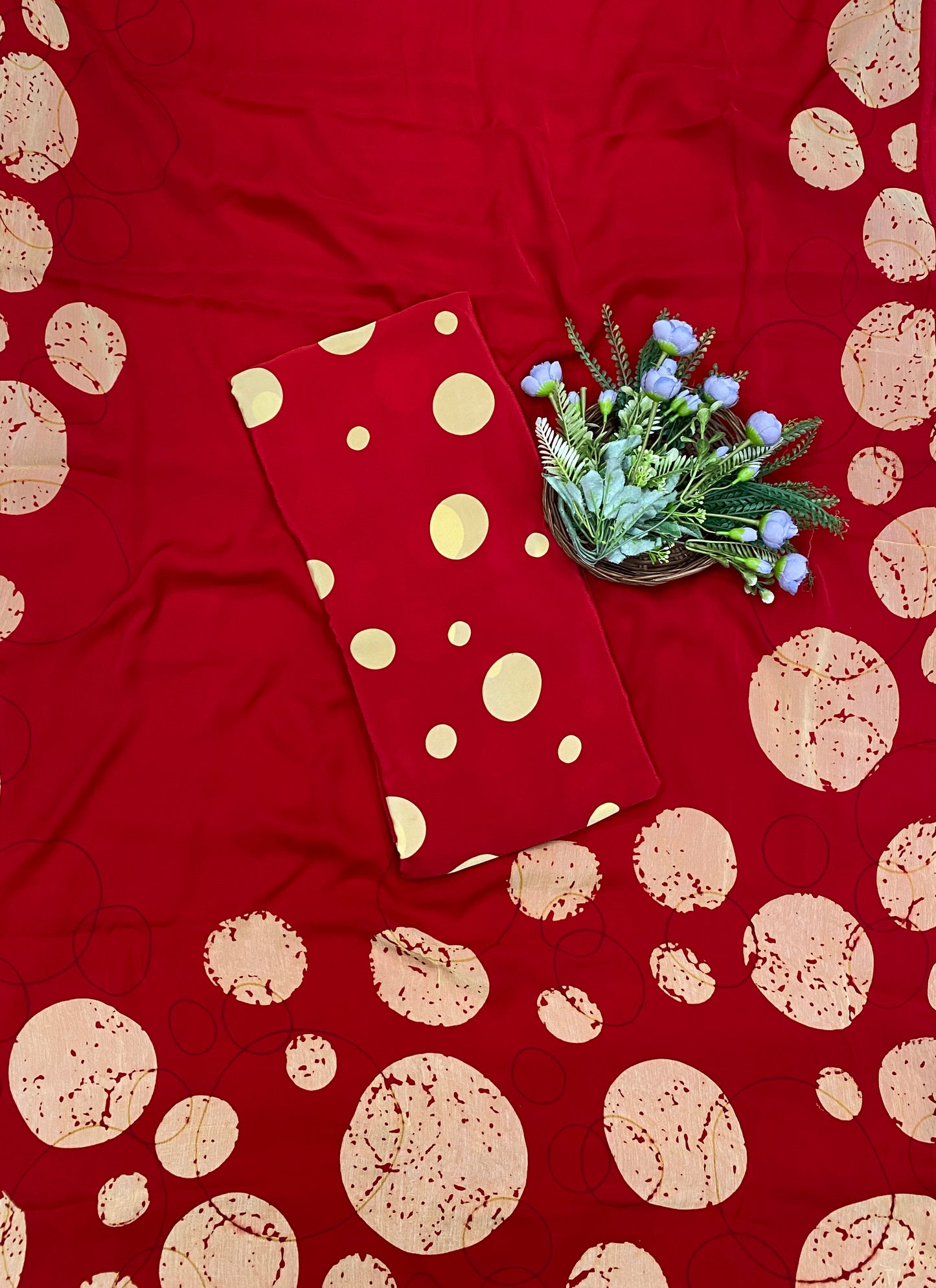 559B Crepe Polka Red Suit Fabric/ CKC Polka Story