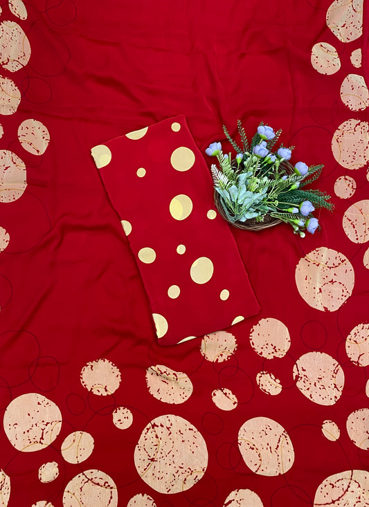 559B Crepe Polka Red Suit Fabric/ CKC Polka Story