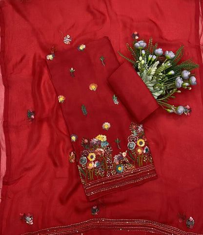 554B Tassar Cotton Red Suit Fabric/ CKC Tassar Suits