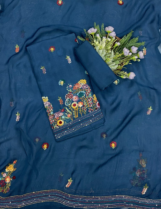 556B Tassar Cotton Peacock Blue Suit Fabric/ CKC Tassar Suits