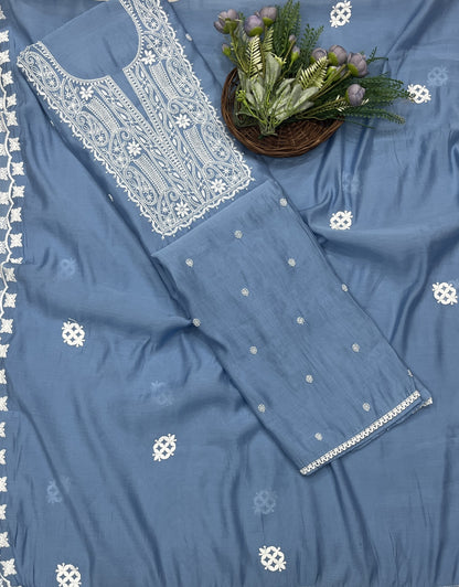545B Mul Cotton Dark Ice Blue Suit Fabric/ CKC Mul Cotton