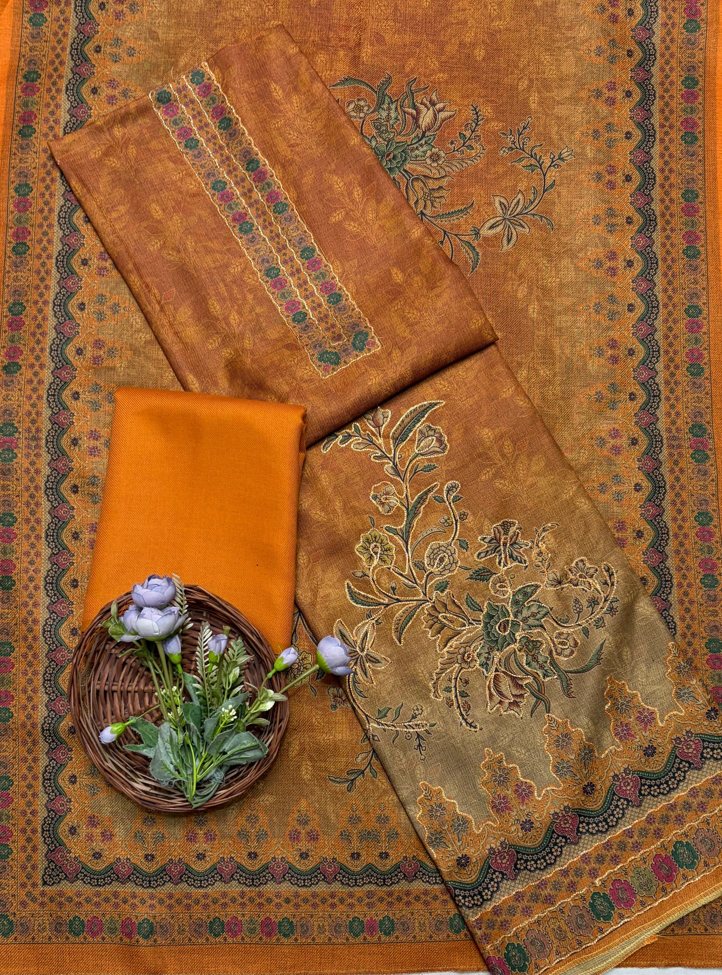 Pashmina Musturd With Beige Suit Fabric / CKC Winter Suits