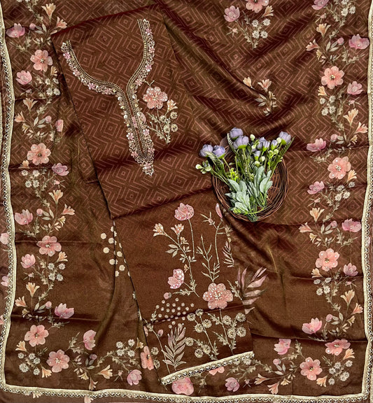 Self Shimmer Brown Suit Fabric/ CKC Partywear Collection