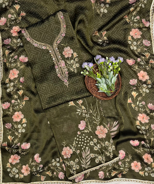 Self Shimmer Dark Green Suit Fabric/ CKC Partywear Collection