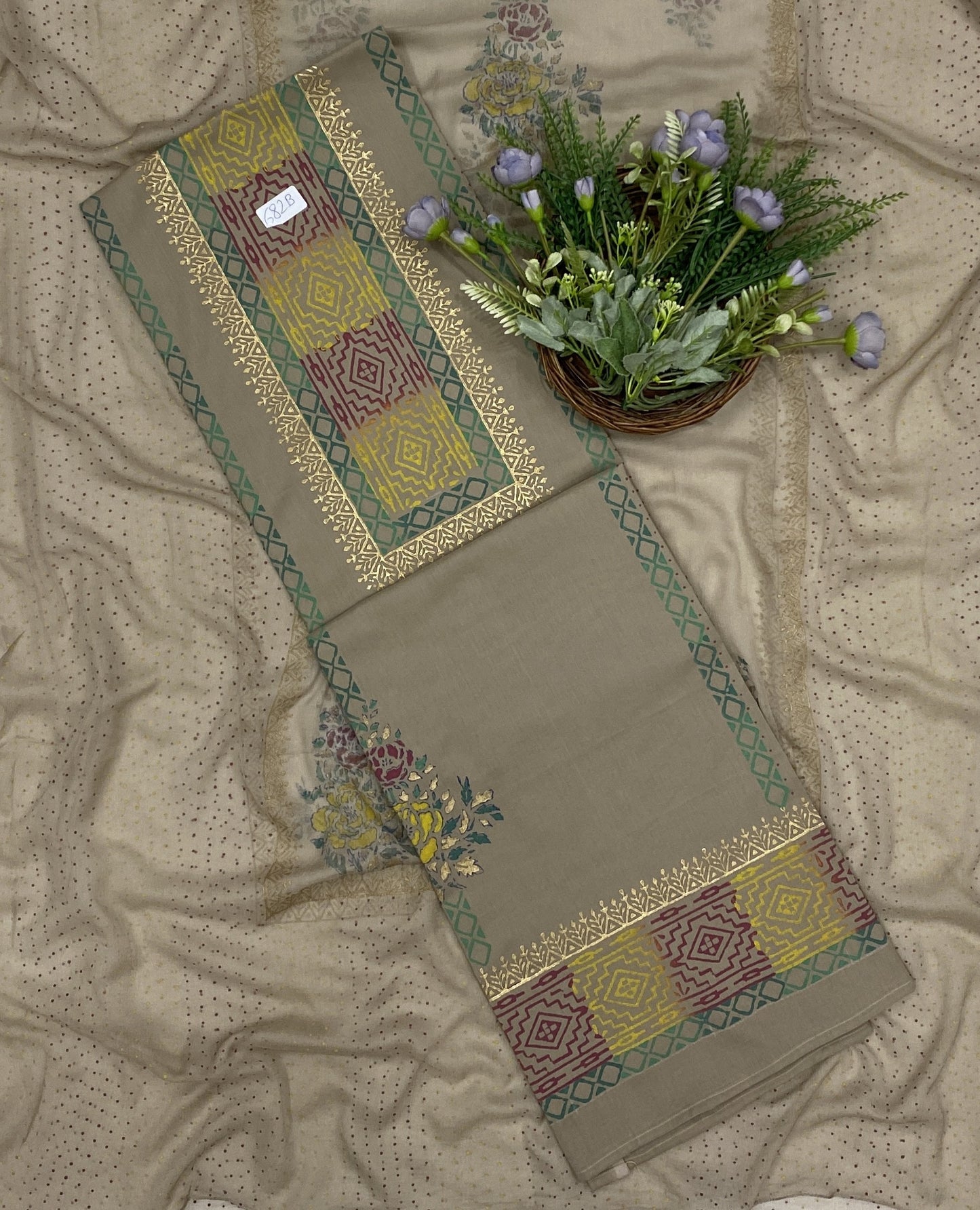 682B Cotton Dusty Skin Suit Fabric / CKC Block Printing Suits