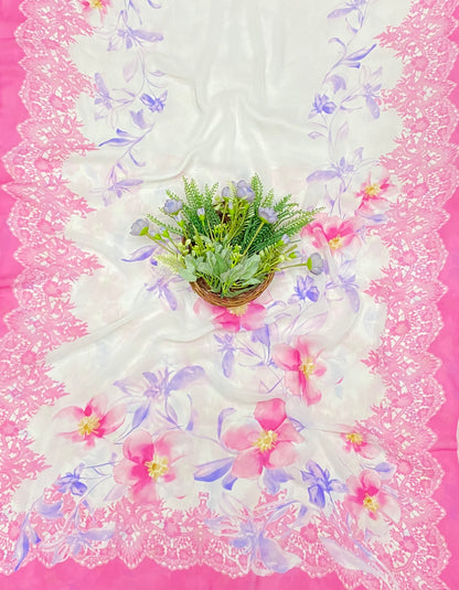 668B Georgette White and Pink Suit Fabric / CKC Georgette Suits