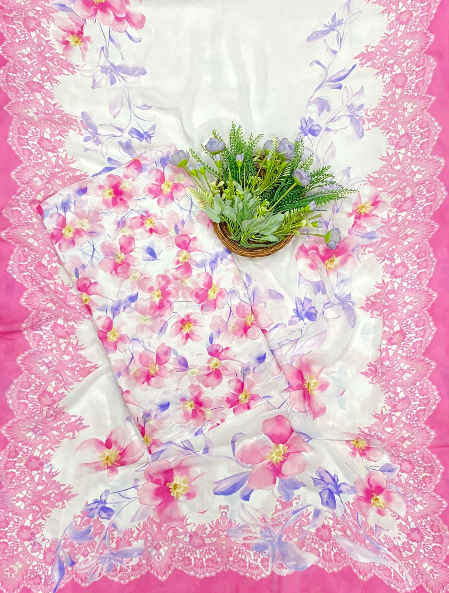 668B Georgette White and Pink Suit Fabric / CKC Georgette Suits