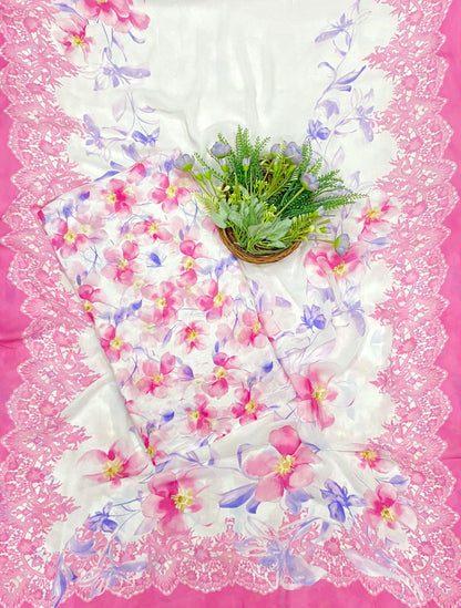 668B Georgette White and Pink Suit Fabric / CKC Georgette Suits