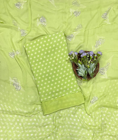 652A Georgette Polka Dot Light Green Suit Fabric / CKC Polka Story