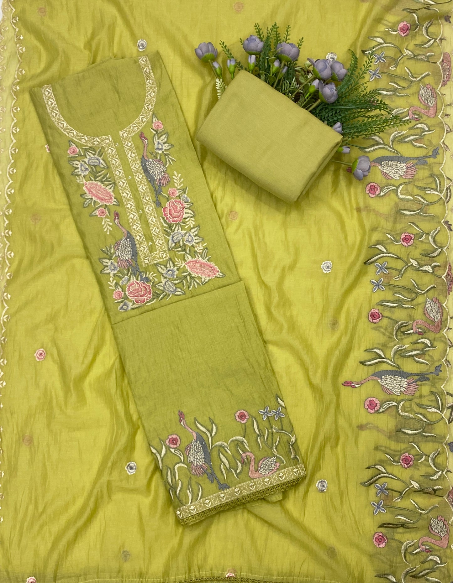 734B Mul Cotton Pista Green Suit Fabric/ CKC Mul Cotton