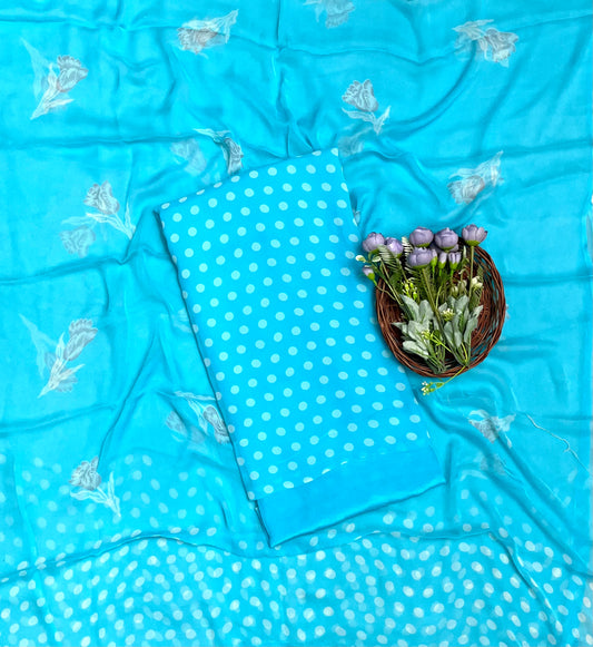 Ckc 145 Georgette Polka Dot Blue Suit Fabric / CKC Polka Story
