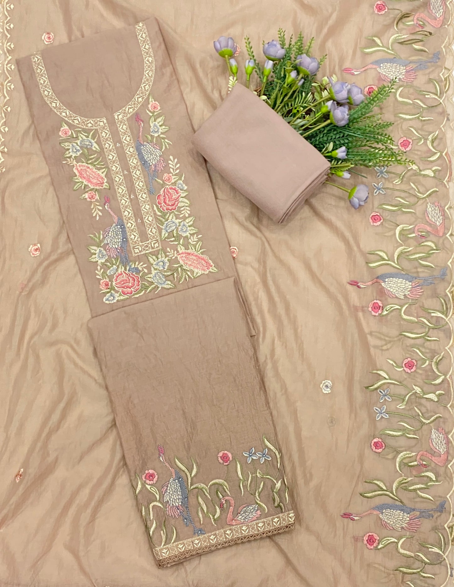 733B Mul Cotton Beige Suit Fabric/ CKC Mul Cotton