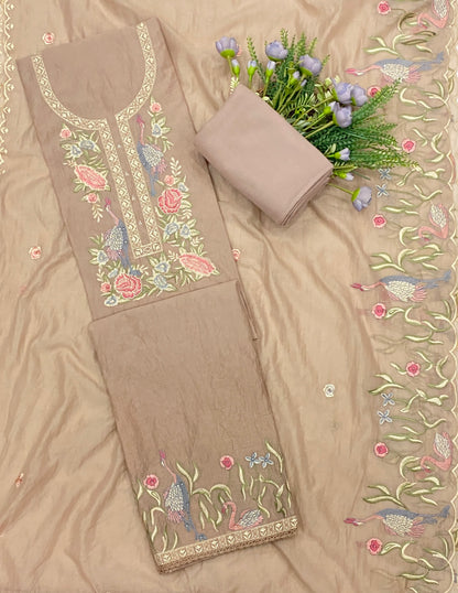 733B Mul Cotton Beige Suit Fabric/ CKC Mul Cotton