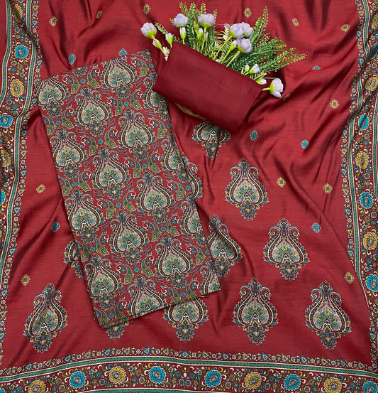 689B Maheshwari Red Suit Fabric / CKC Maheshwari Suits