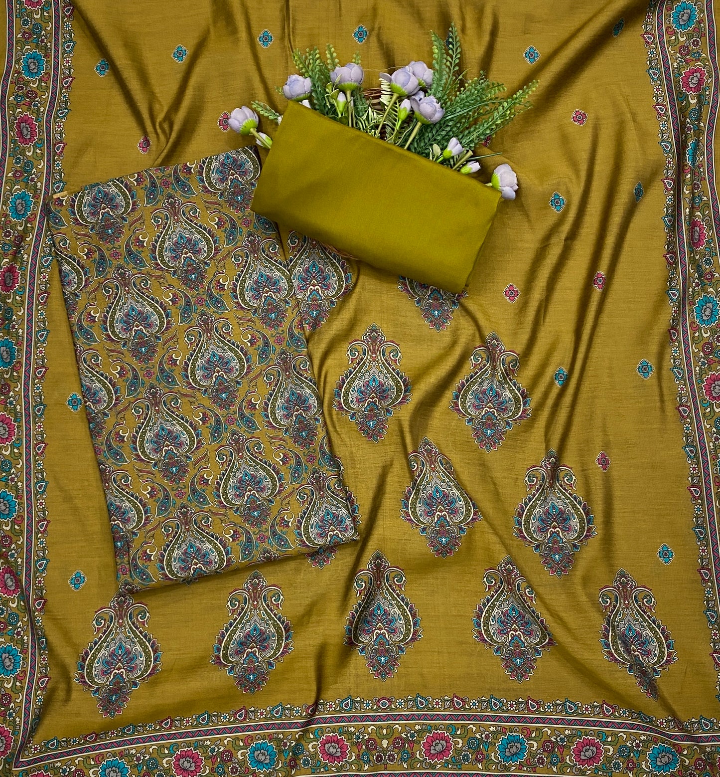 690B Mahashwari Mustard Suit Fabric / CKC Maheshwari Suits