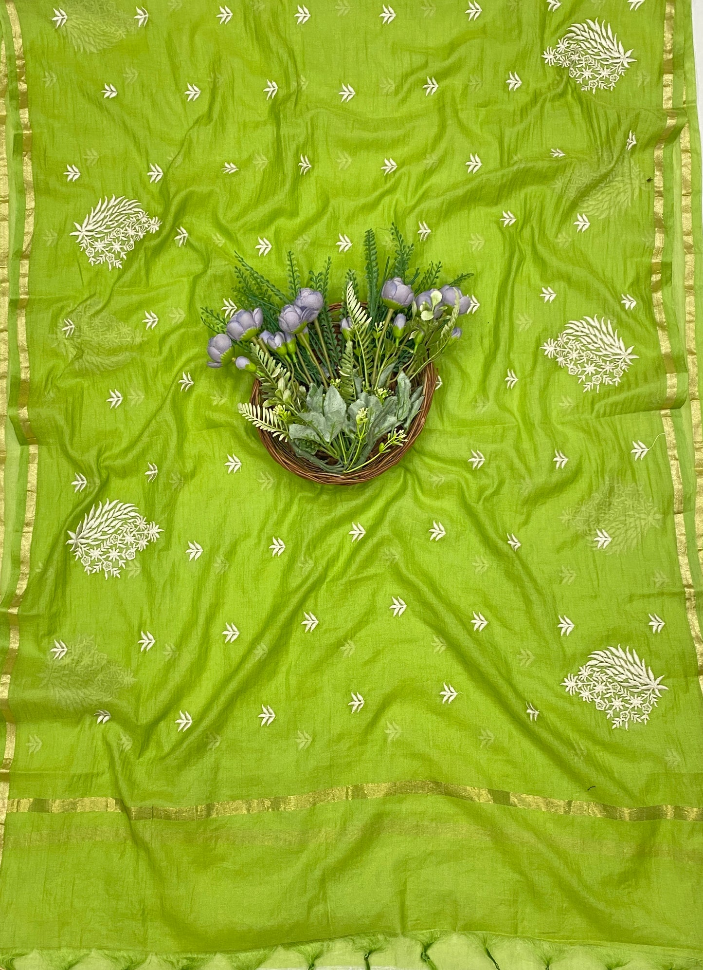 696B Mul Cotton Parrot Green Color Suit Fabric / CKC Mul Cotton
