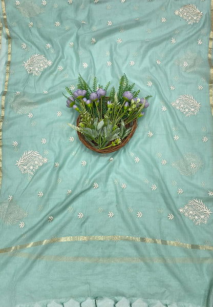698B Mul Cotton Sea Green Color Suit Fabric / CKC Mul Cotton