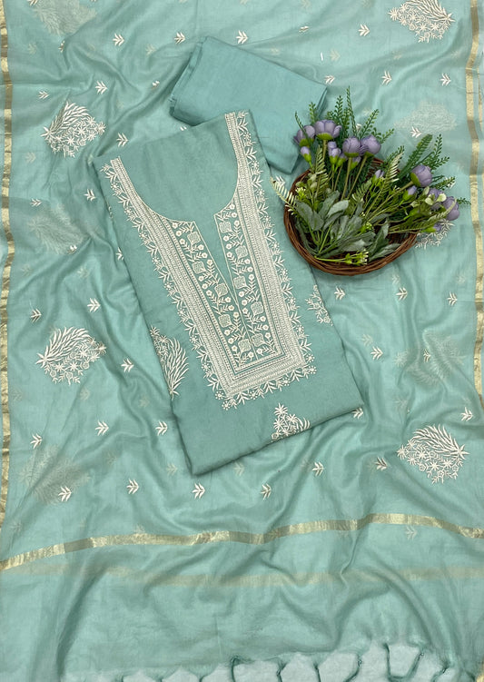 698B Mul Cotton Sea Green Color Suit Fabric / CKC Mul Cotton