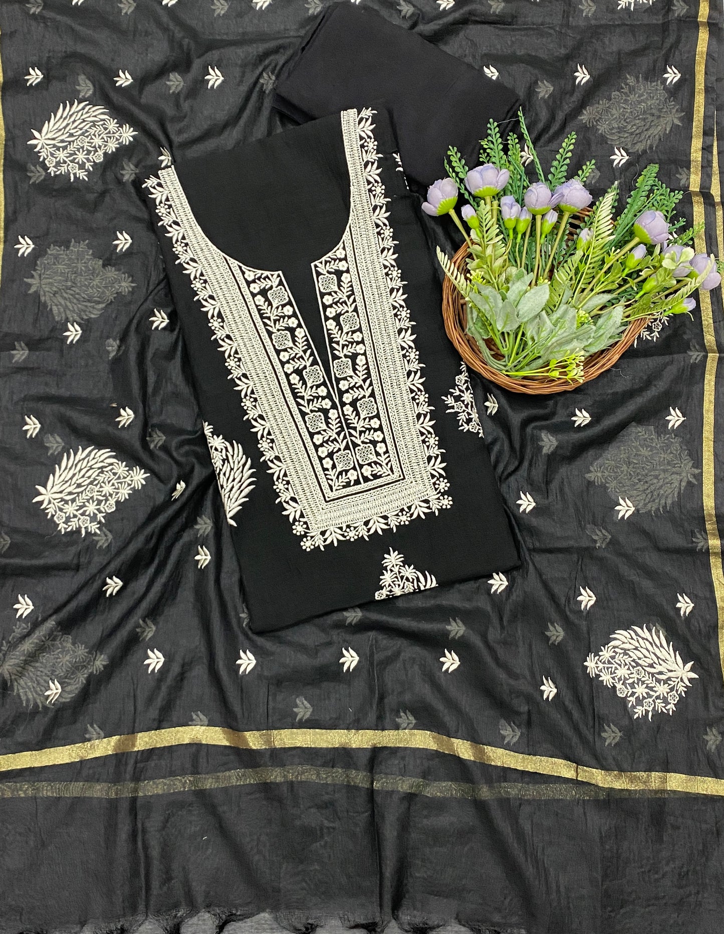 703B Mul Cotton Black Color Suit Fabric / CKC Mul Cotton