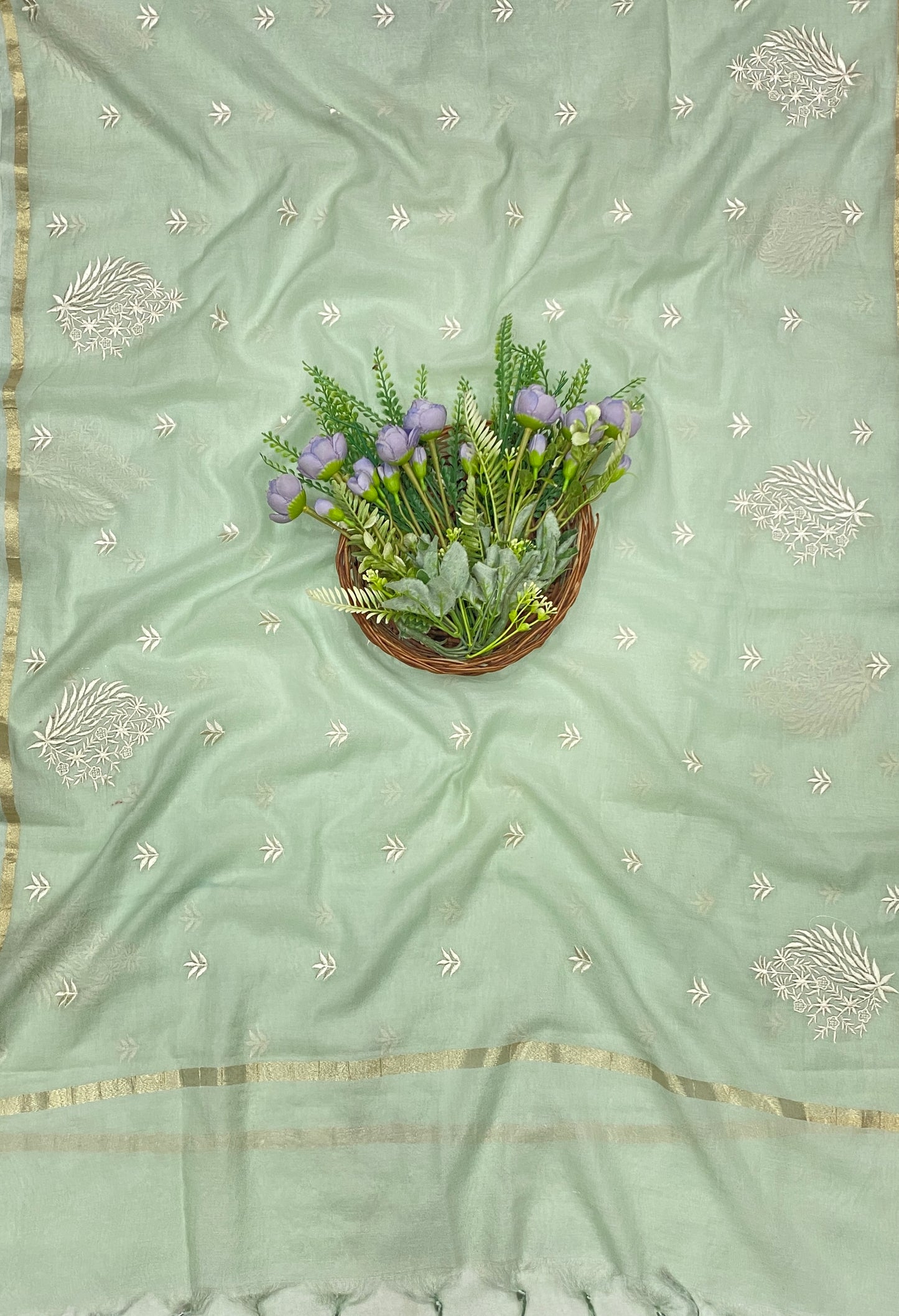 702B Mul Cotton Mint Green Color Suit Fabric / CKC Mul Cotton