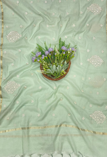 702B Mul Cotton Mint Green Color Suit Fabric / CKC Mul Cotton