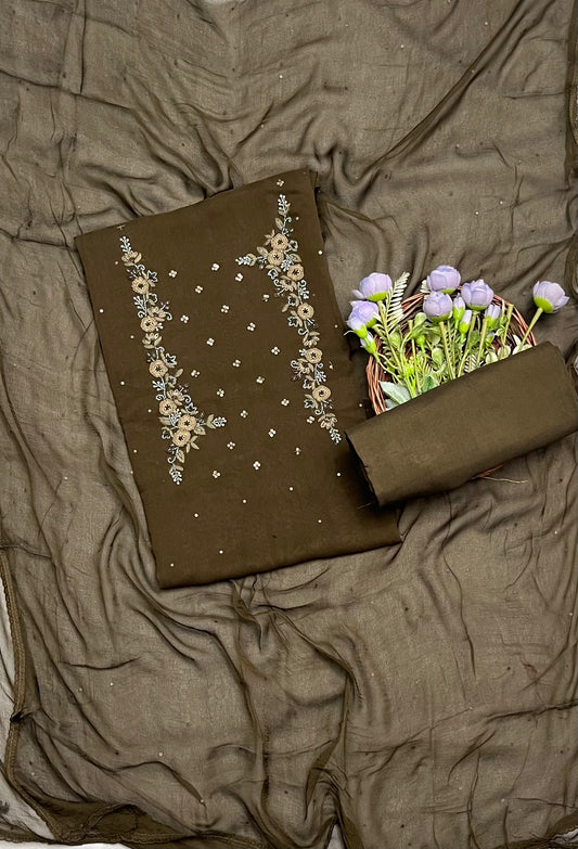 CKC 590 Georgette Dark Mehndi Green Suit Fabric / CKC Georgette Suits