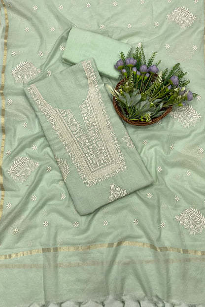 702B Mul Cotton Mint Green Color Suit Fabric / CKC Mul Cotton